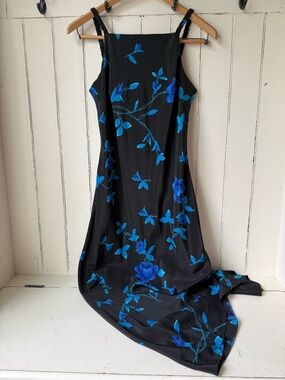 DBY Ltd Vintage 90’s Floral Maxi Dress Black Blue Gown Size 5/6
